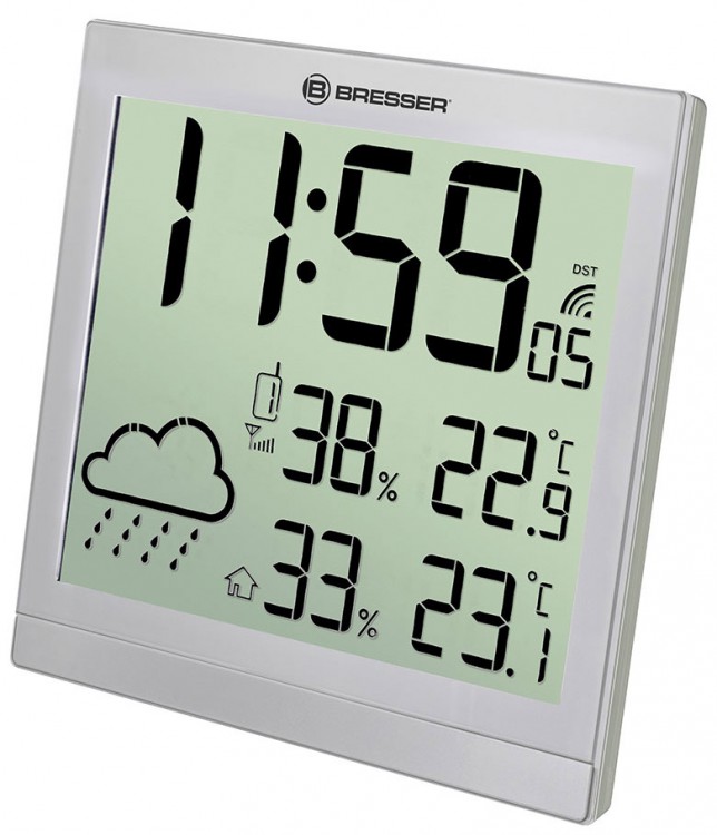 Метеостанция (настенные часы) Bresser TemeoTrend JC LCD с радиоуправлением, серебристая